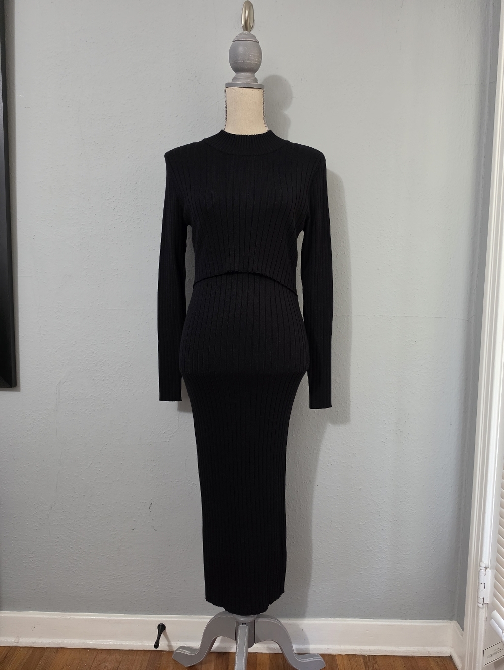 Ripe Nella Rib Nursing Knit Fitted Dress Black Size Med